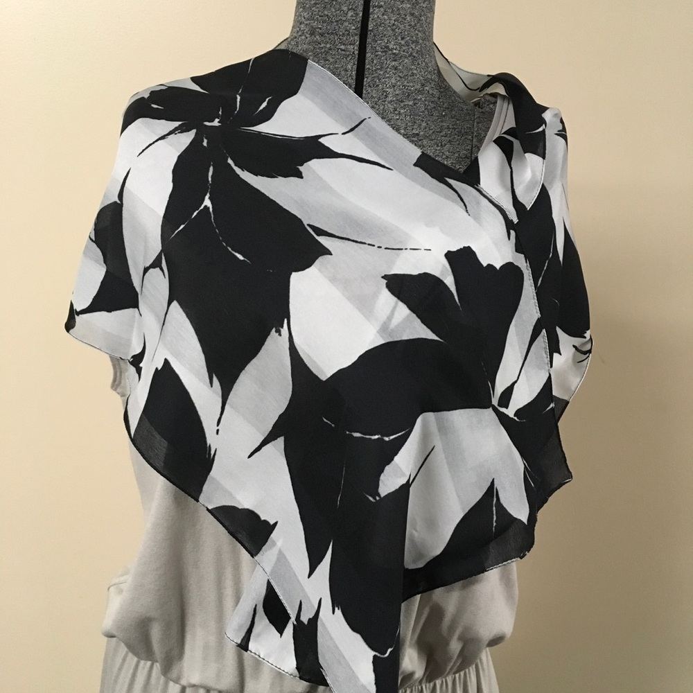 Black and White Flowered Scarf
